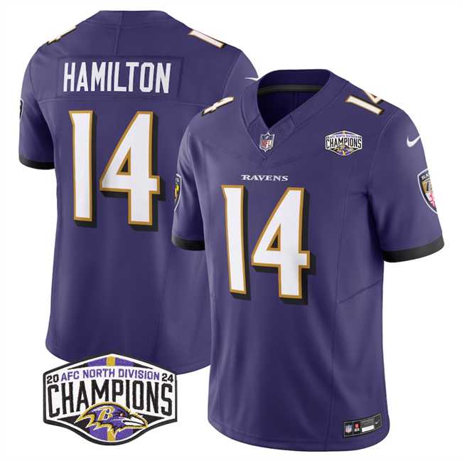 Mens Baltimore Ravens #14 Kyle Hamilton Purple F.U.S.E 2024 AFC North Division Champions Vapor Limited Jersey->baltimore ravens->NFL Jersey